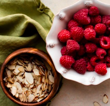 Almond raspberry cake, gourmet, made from scratch to order. Delicious!