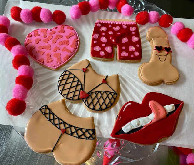 Custom decorated cookies available in your choice of color and design. Starting at $42/dozen.